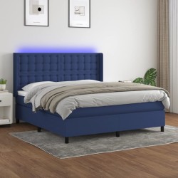 vidaXL Letto a Molle con Materasso e LED Blu 180x200 cm in Tessuto
