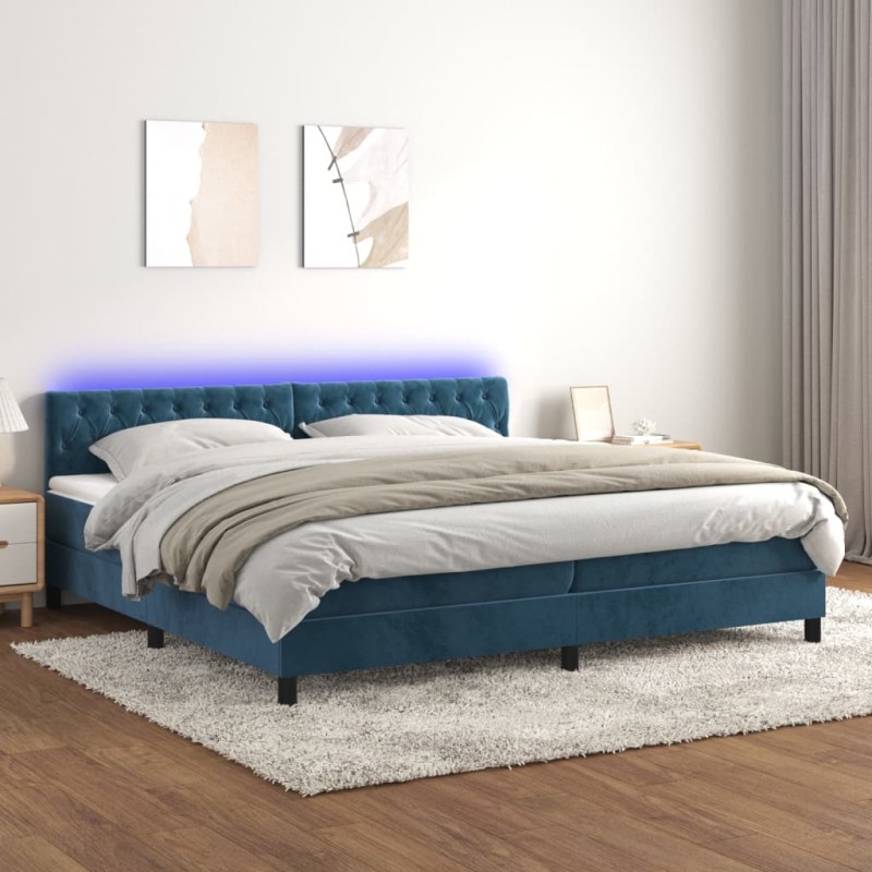 Letto a Molle con Materasso e LED Blu Scuro 200x200 cm Letto a Molle con Materasso e LED Blu Scuro 200x200 cm