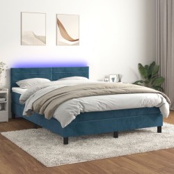vidaXL Letto a Molle con Materasso e LED Blu Scuro 140x190 cm