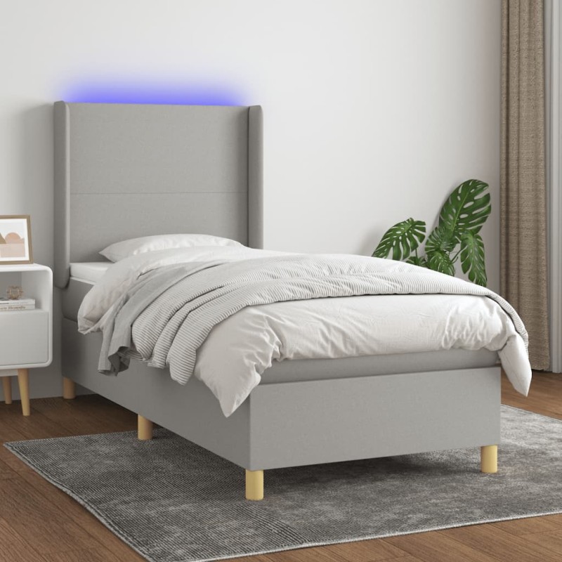 Letto a Molle Materasso e LED Grigio Chiaro 100x200 cm Tessuto Letto a Molle Materasso e LED Grigio Chiaro 100x200 cm Tessuto