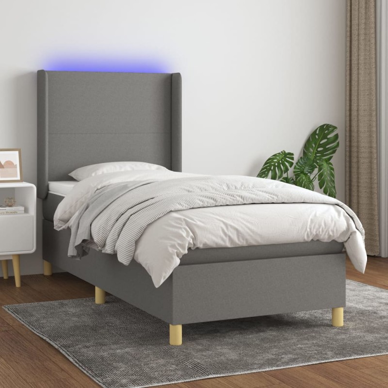 vidaXL Letto a Molle Materasso e LED Grigio Scuro 80x200 cm in Tessuto vidaXL Letto a Molle Materasso e LED Grigio Scuro 80x200 cm in Tessuto