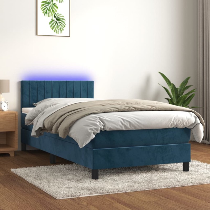 vidaXL Letto a Molle con Materasso e LED Blu Scuro 100x200 cm vidaXL Letto a Molle con Materasso e LED Blu Scuro 100x200 cm