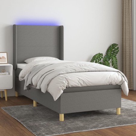 vidaXL Letto a Molle Materasso e LED Grigio Scuro 90x190 cm in Tessuto