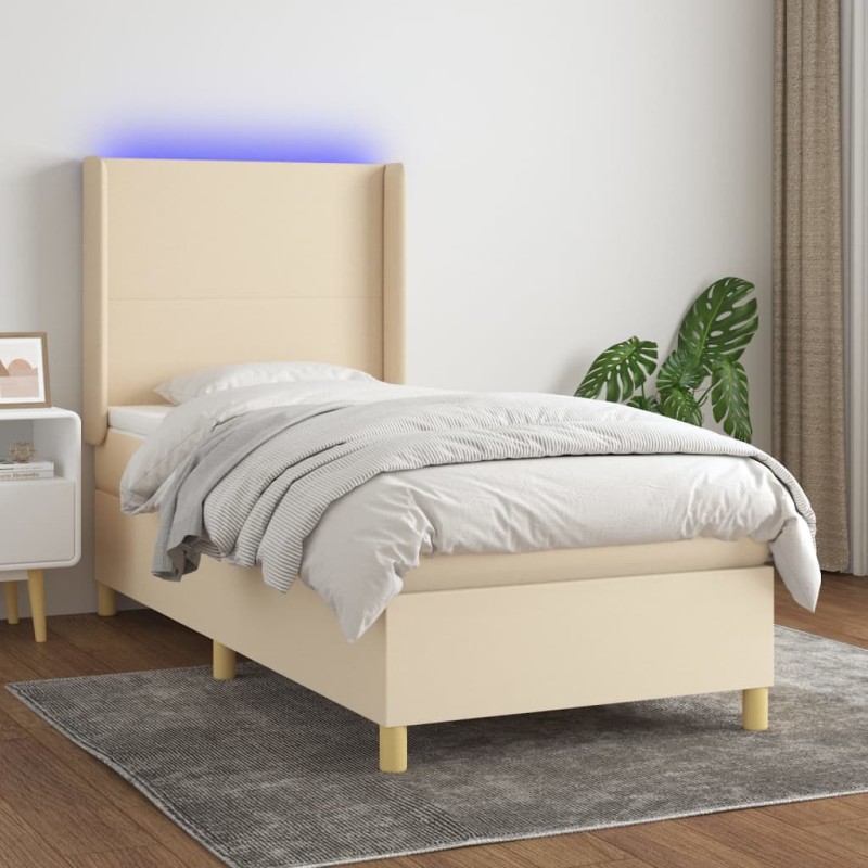 Letto a Molle con Materasso e LED Crema 100x200cm in Tessuto Letto a Molle con Materasso e LED Crema 100x200cm in Tessuto