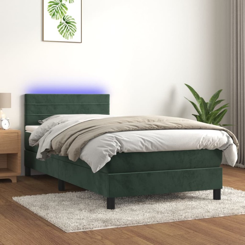 Letto a Molle con Materasso e LED Verde Scuro 80x200cm Velluto Letto a Molle con Materasso e LED Verde Scuro 80x200cm Velluto