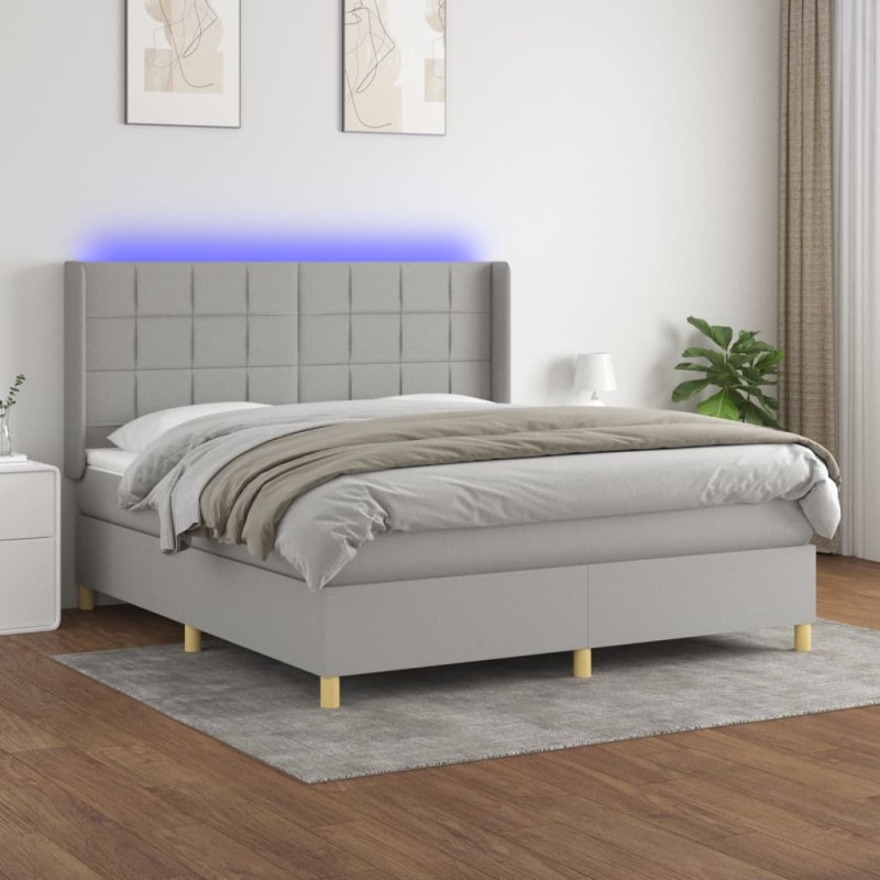 Letto a Molle Materasso e LED Grigio Chiaro 180x200 cm Tessuto Letto a Molle Materasso e LED Grigio Chiaro 180x200 cm Tessuto