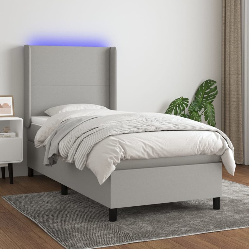 vidaXL Letto a Molle Materasso e LED Grigio Chiaro 80x200 cm Tessuto vidaXL Letto a Molle Materasso e LED Grigio Chiaro 80x200 cm Tessuto