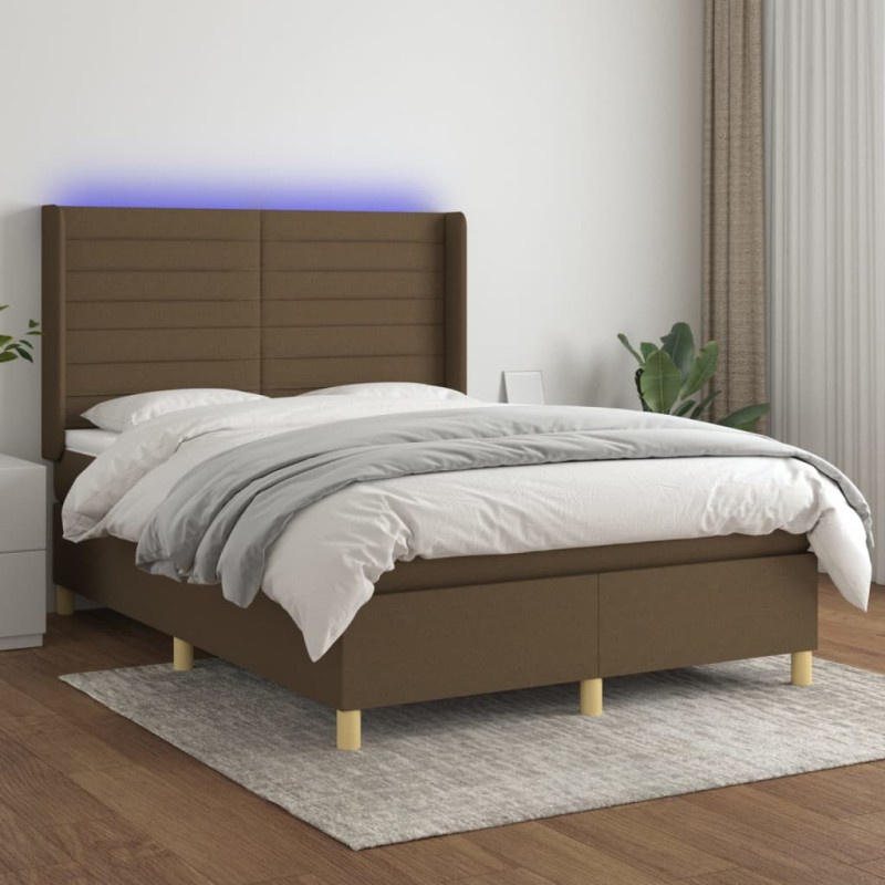Letto a Molle Materasso e LED Marrone Scuro 140x200 cm Tessuto Letto a Molle Materasso e LED Marrone Scuro 140x200 cm Tessuto
