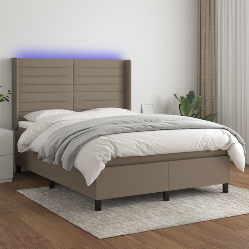 Letto a Molle con Materasso e LED Tortora 140x200 cm in Tessuto Letto a Molle con Materasso e LED Tortora 140x200 cm in Tessuto