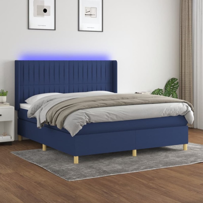 Letto a Molle con Materasso e LED Blu 180x200 cm in Tessuto Letto a Molle con Materasso e LED Blu 180x200 cm in Tessuto