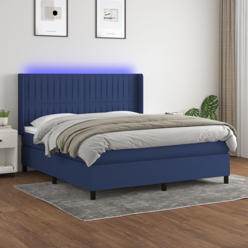 Letto a Molle con Materasso e LED Blu 180x200 cm in Tessuto Letto a Molle con Materasso e LED Blu 180x200 cm in Tessuto
