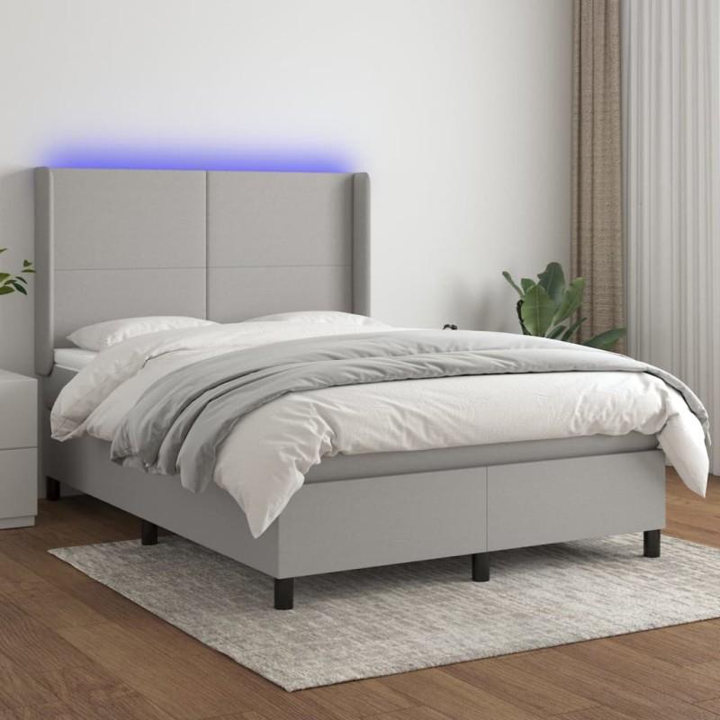 Letto a Molle Materasso e LED Grigio Chiaro 140x200 cm Tessuto Letto a Molle Materasso e LED Grigio Chiaro 140x200 cm Tessuto