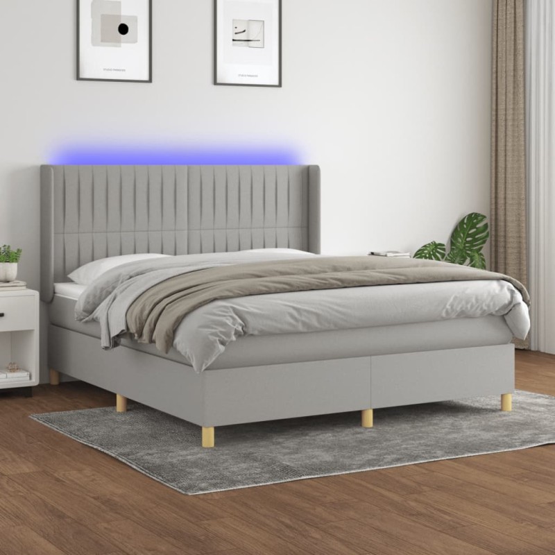 Letto a Molle Materasso e LED Grigio Chiaro 180x200 cm Tessuto Letto a Molle Materasso e LED Grigio Chiaro 180x200 cm Tessuto