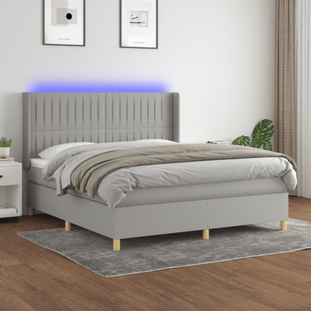 Letto a Molle Materasso e LED Grigio Chiaro 180x200 cm Tessuto