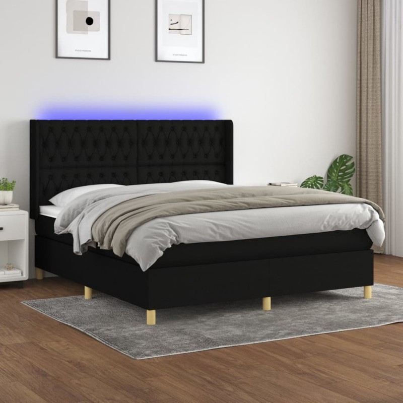 vidaXL Letto a Molle con Materasso e LED Nero 160x200 cm in Tessuto vidaXL Letto a Molle con Materasso e LED Nero 160x200 cm in Tessuto