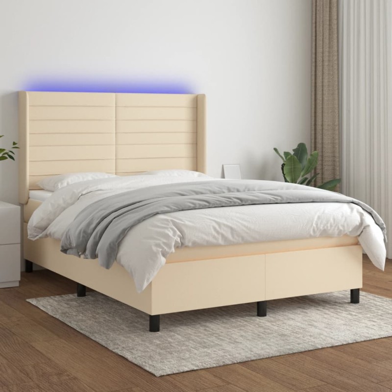 vidaXL Letto a Molle con Materasso e LED Crema 140x200 cm in Tessuto vidaXL Letto a Molle con Materasso e LED Crema 140x200 cm in Tessuto