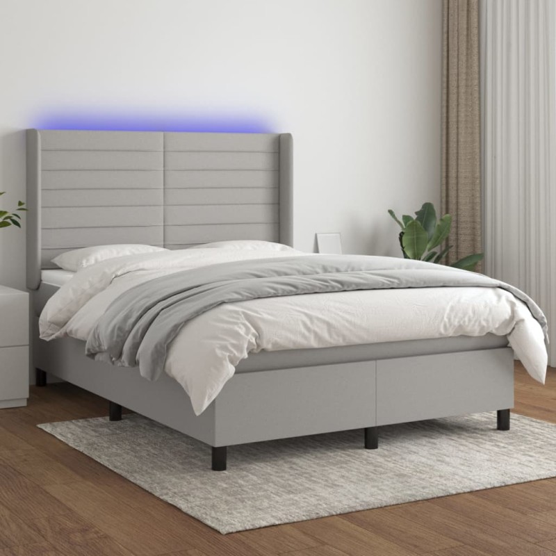 vidaXL Letto a Molle Materasso e LED Grigio Chiaro 140x200 cm Tessuto vidaXL Letto a Molle Materasso e LED Grigio Chiaro 140x200 cm Tessuto