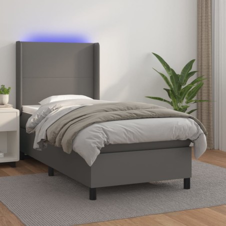 vidaXL Giroletto Molle con Materasso e LED Grigio 90x200cm Similpelle