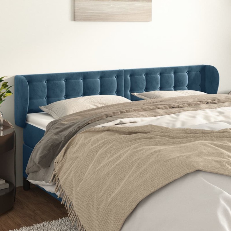 Testiera ad Orecchio Blu Scuro 183x23x78/88 cm in Velluto Testiera ad Orecchio Blu Scuro 183x23x78/88 cm in Velluto