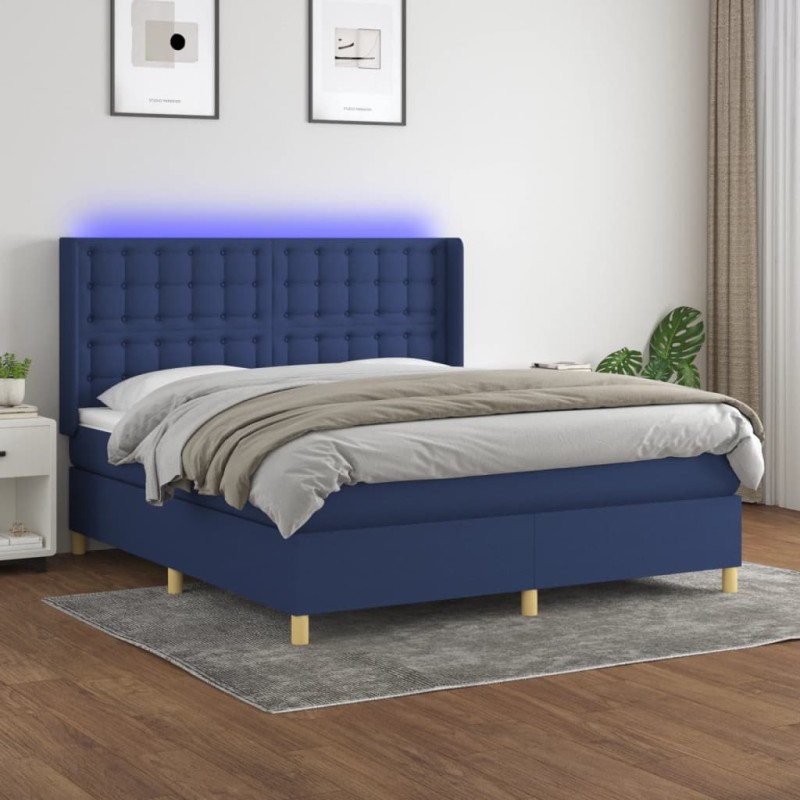 Letto a Molle con Materasso e LED Blu 180x200 cm in Tessuto Letto a Molle con Materasso e LED Blu 180x200 cm in Tessuto