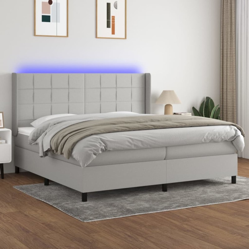 vidaXL Letto a Molle Materasso e LED Grigio Chiaro 200x200 cm Tessuto vidaXL Letto a Molle Materasso e LED Grigio Chiaro 200x200 cm Tessuto