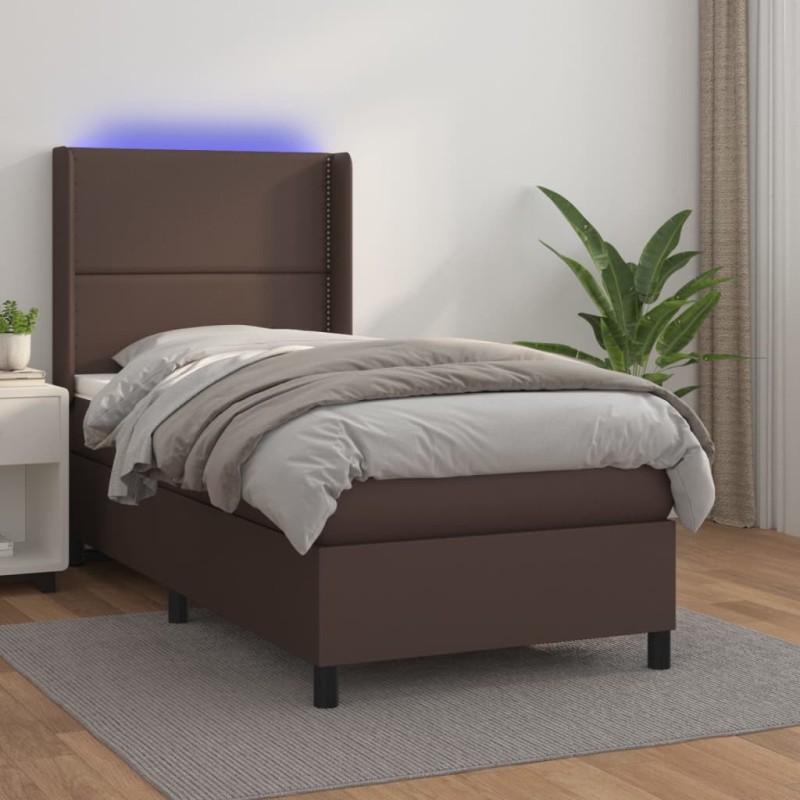 Giroletto Molle con Materasso e LED Marrone 100x200 cm