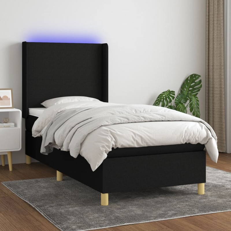 vidaXL Letto a Molle con Materasso e LED Nero 100x200 cm in Tessuto vidaXL Letto a Molle con Materasso e LED Nero 100x200 cm in Tessuto