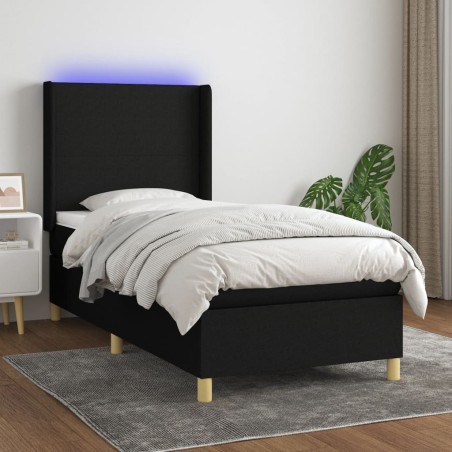 vidaXL Letto a Molle con Materasso e LED Nero 100x200 cm in Tessuto