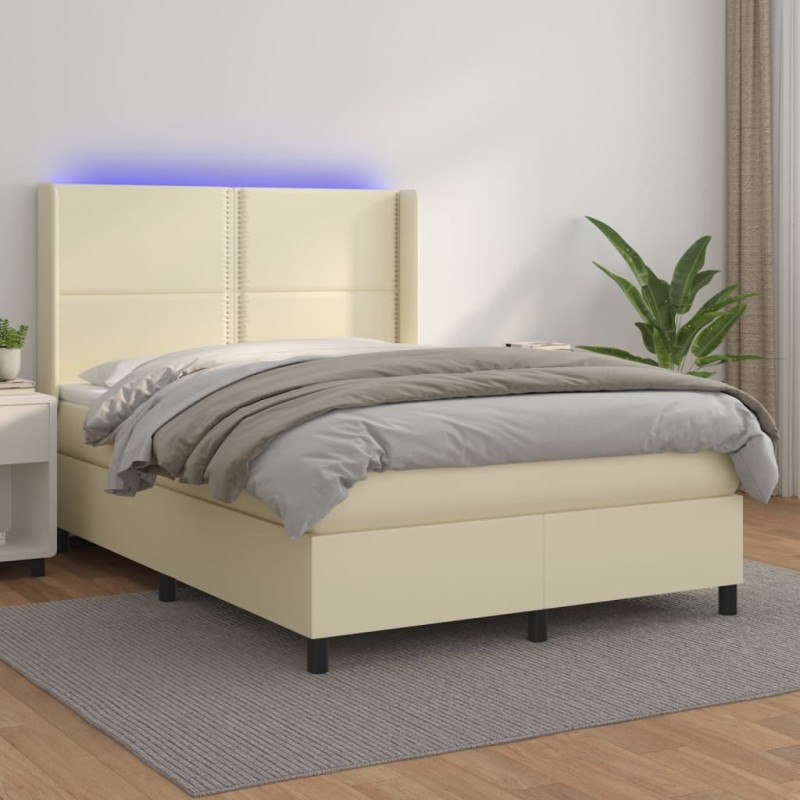 Giroletto a Molle con Materasso e LED Crema 140x200 cm Giroletto a Molle con Materasso e LED Crema 140x200 cm