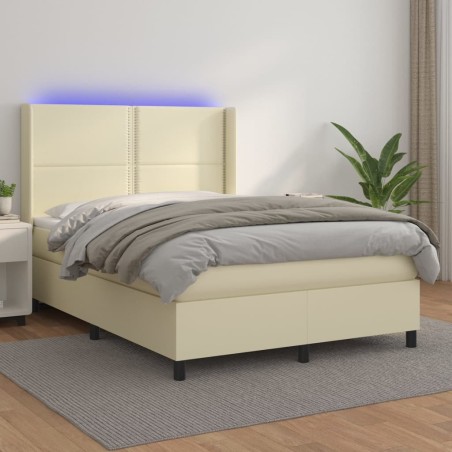 Giroletto a Molle con Materasso e LED Crema 140x200 cm