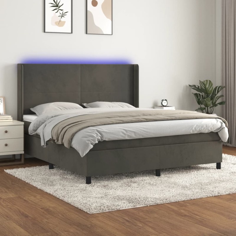 Letto a Molle con Materasso e LED Grigio Scuro 180x200 cm Letto a Molle con Materasso e LED Grigio Scuro 180x200 cm