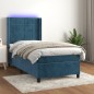 Letto a Molle con Materasso e LED Blu Scuro 90x200cm in Velluto Letto a Molle con Materasso e LED Blu Scuro 90x200cm in Velluto
