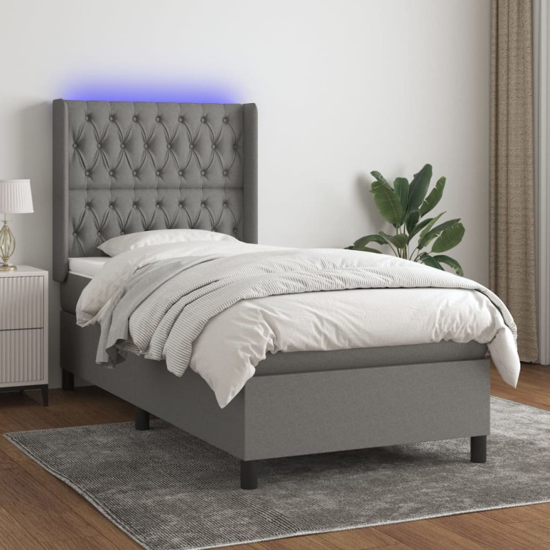 vidaXL Letto a Molle Materasso e LED Grigio Scuro 90x190 cm in Tessuto vidaXL Letto a Molle Materasso e LED Grigio Scuro 90x190 cm in Tessuto