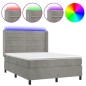 Letto a Molle Materasso e LED Grigio Chiaro 140x200 cm Velluto Letto a Molle Materasso e LED Grigio Chiaro 140x200 cm Velluto