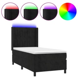 Letto a Molle con Materasso e LED Nero 90x190 cm in Velluto