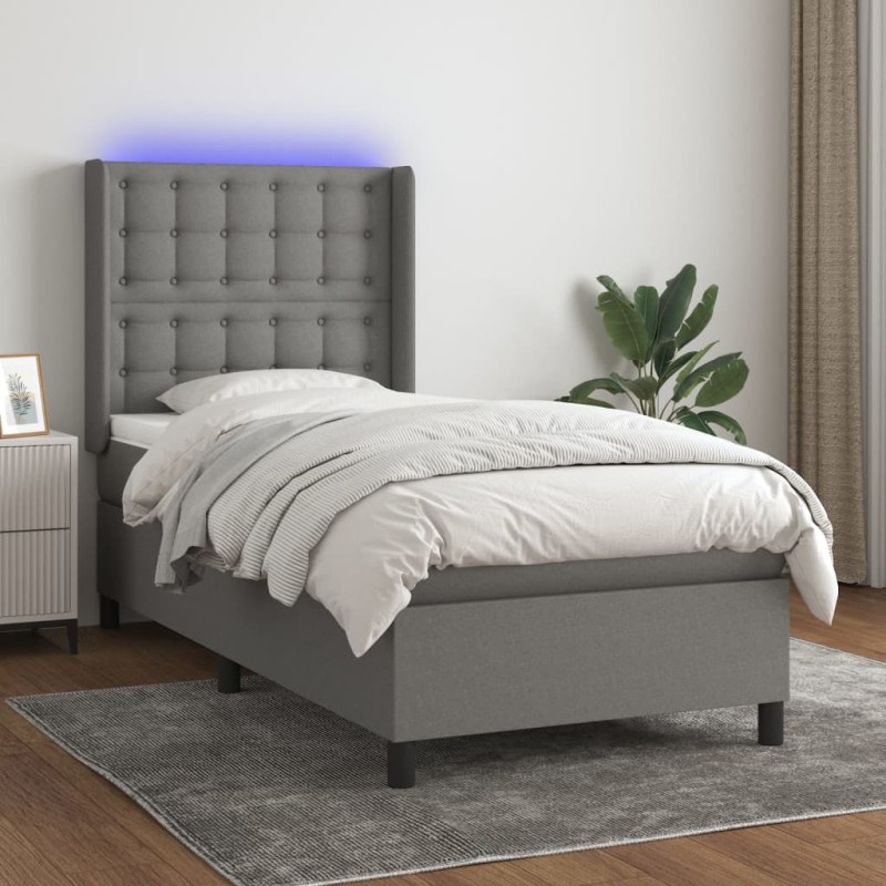 vidaXL Letto a Molle Materasso e LED Grigio Scuro 90x200 cm in Tessuto vidaXL Letto a Molle Materasso e LED Grigio Scuro 90x200 cm in Tessuto