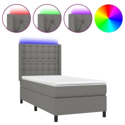 vidaXL Letto a Molle Materasso e LED Grigio Scuro 90x200 cm in Tessuto