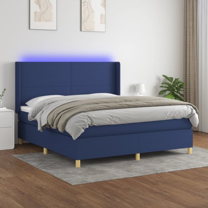 Letto a Molle con Materasso e LED Blu 180x200 cm in Tessuto Letto a Molle con Materasso e LED Blu 180x200 cm in Tessuto