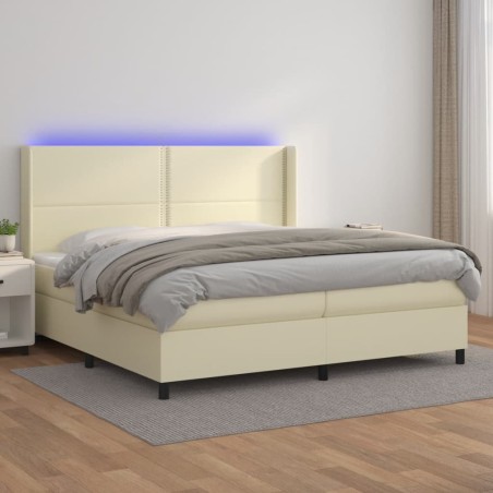 Giroletto a Molle con Materasso e LED Crema 200x200 cm