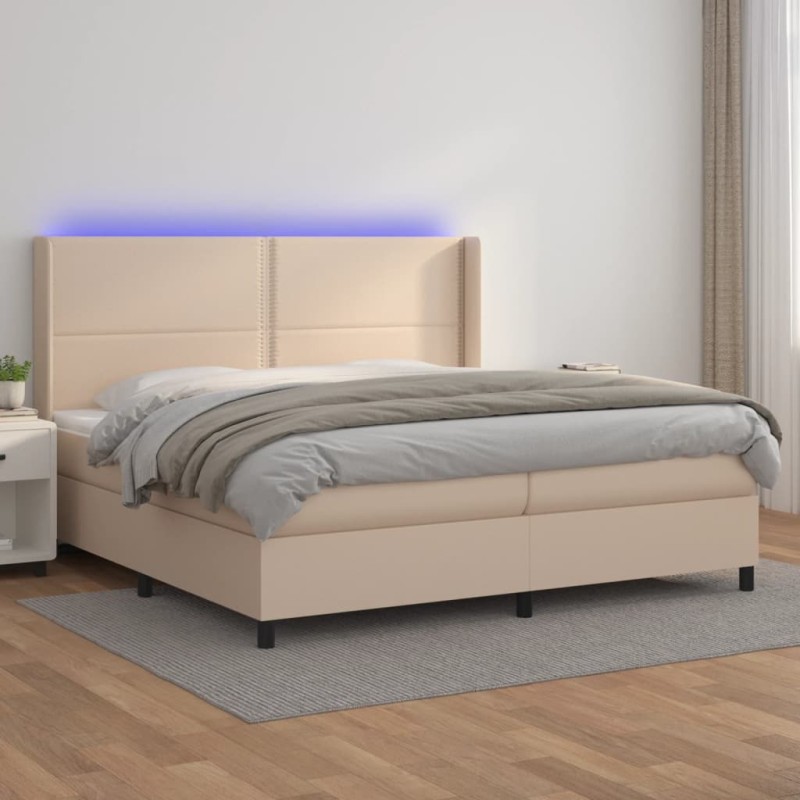 Giroletto Molle Materasso e LED Cappuccino 200x200cm Similpelle Giroletto Molle Materasso e LED Cappuccino 200x200cm Similpelle