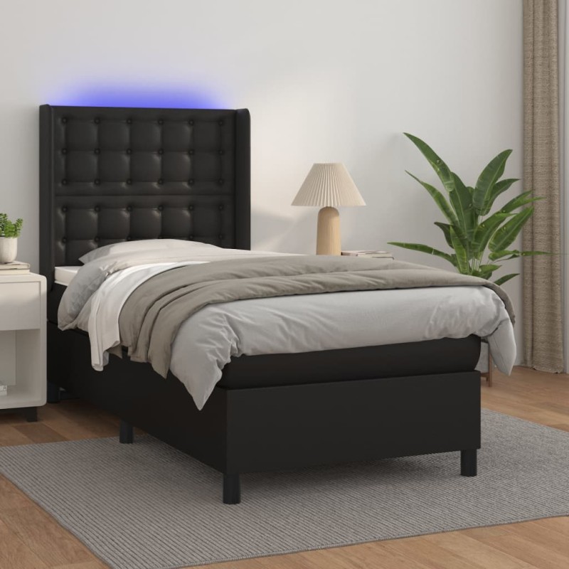 Giroletto a Molle con Materasso e LED Nero 90x190 cm Similpelle Giroletto a Molle con Materasso e LED Nero 90x190 cm Similpelle