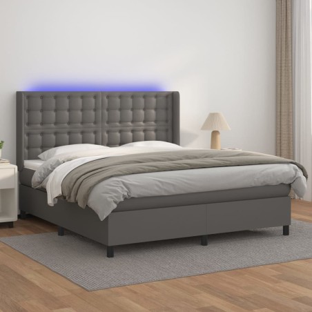 vidaXL Giroletto Molle con Materasso e LED Grigio 180x200cm Similpelle
