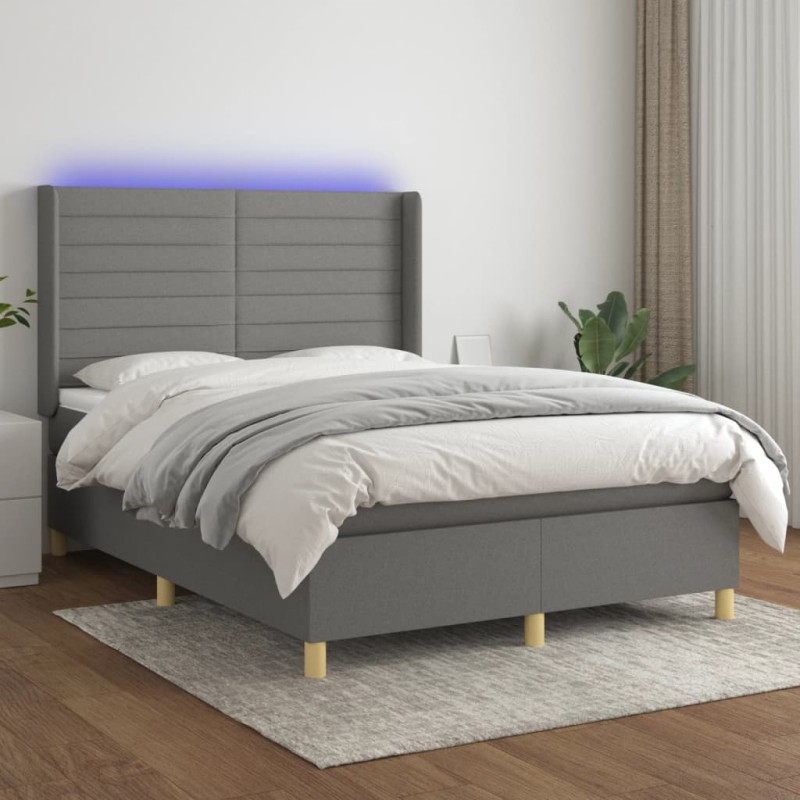 vidaXL Letto a Molle Materasso e LED Grigio Scuro 140x200cm in Tessuto vidaXL Letto a Molle Materasso e LED Grigio Scuro 140x200cm in Tessuto