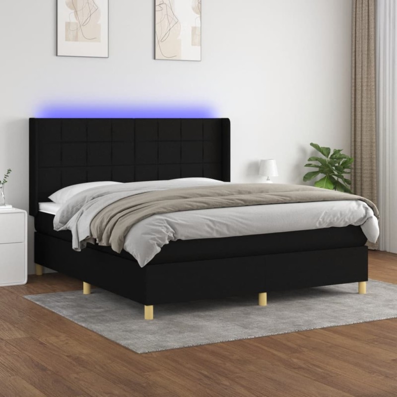 Letto a Molle con Materasso e LED Nero 180x200cm in Tessuto Letto a Molle con Materasso e LED Nero 180x200cm in Tessuto