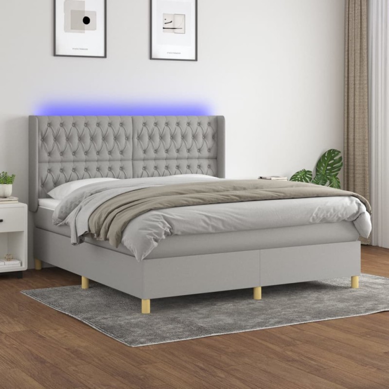 vidaXL Letto a Molle Materasso e LED Grigio Chiaro 180x200 cm Tessuto vidaXL Letto a Molle Materasso e LED Grigio Chiaro 180x200 cm Tessuto