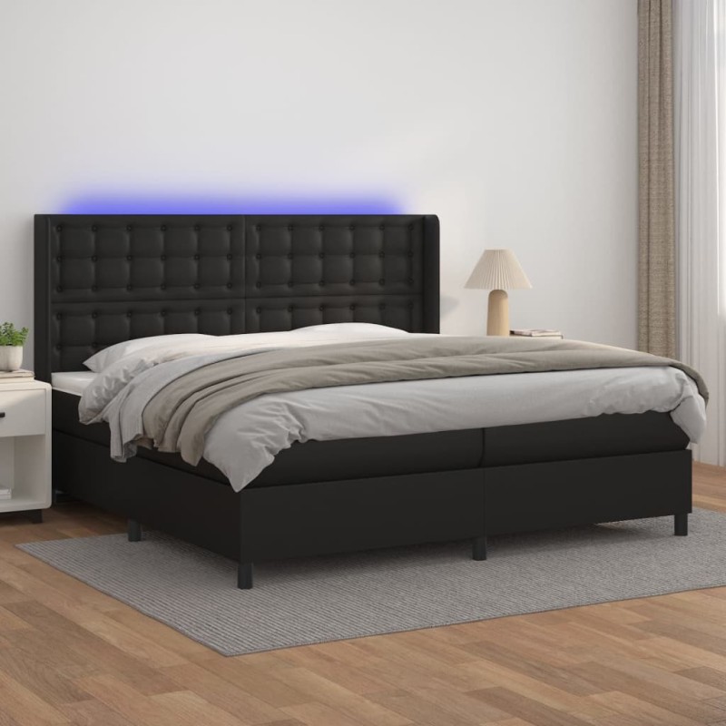 vidaXL Giroletto a Molle con Materasso e LED Nero 200x200cm Similpelle