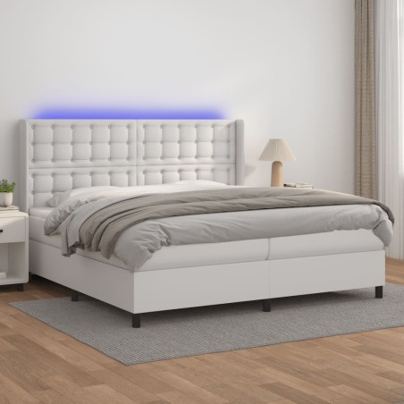 vidaXL Giroletto Molle con Materasso e LED Bianco 200x200cm Similpelle