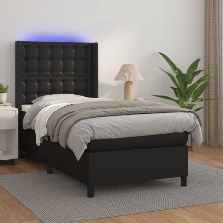 vidaXL Giroletto a Molle con Materasso e LED Nero 90x200 cm Similpelle