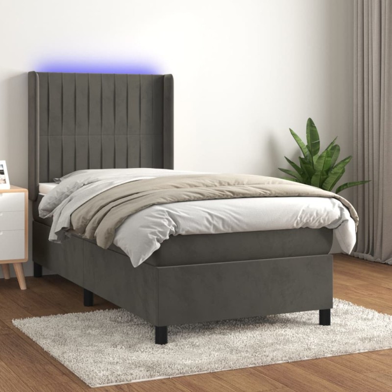 vidaXL Letto a Molle con Materasso e LED Grigio Scuro 100x200 cm vidaXL Letto a Molle con Materasso e LED Grigio Scuro 100x200 cm