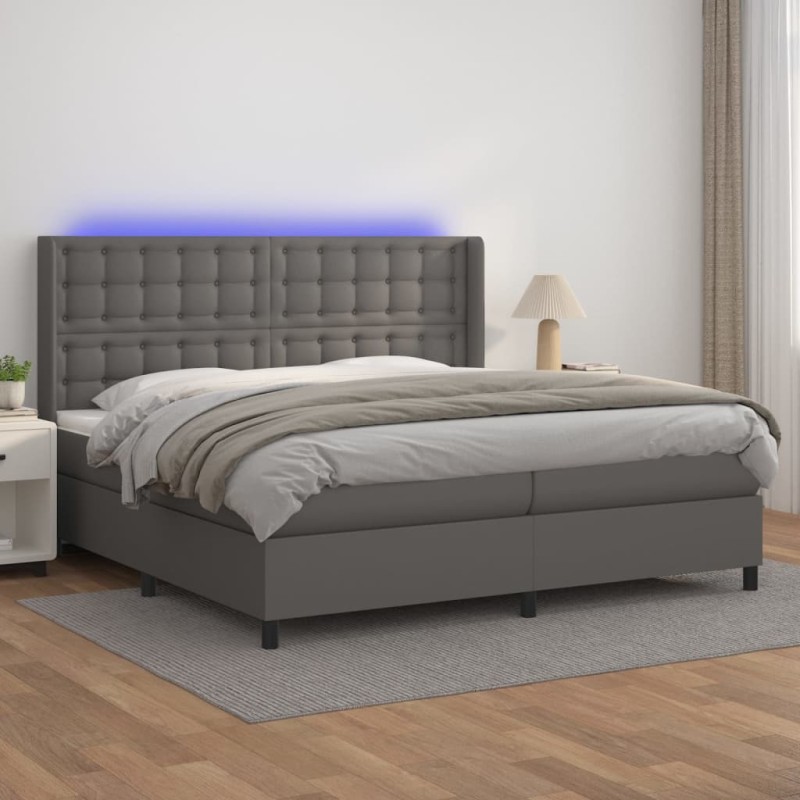 Giroletto Molle con Materasso e LED Grigio 200x200cm Similpelle Giroletto Molle con Materasso e LED Grigio 200x200cm Similpelle